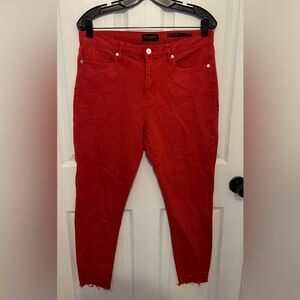 BANANA REPUBLIC Women's Red Raw Hem Mid-Rise Skinny Jeans Size 31